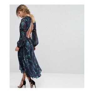 ASOS Women's Blue Hope & Ivy Printed Open Back Midi Dress With Lace Inserts